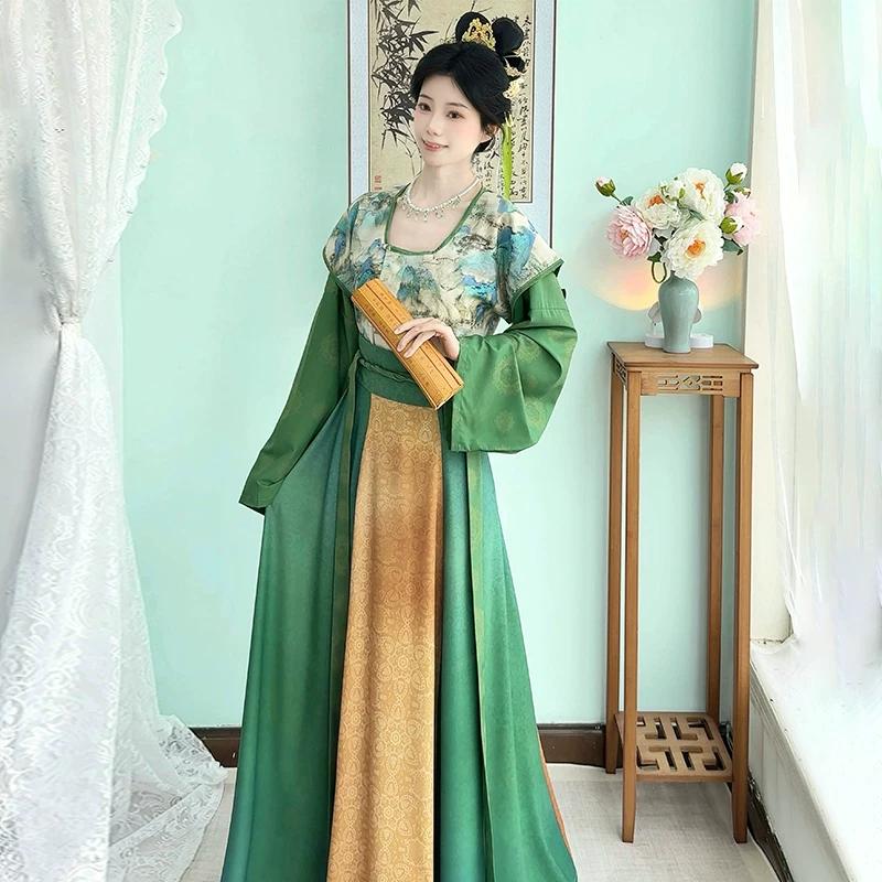 Chinese Tang Dynasty Style Hanfu Women's Tang Beizi Crew Neck Shirt Daily Waist-length One-piece Skirt