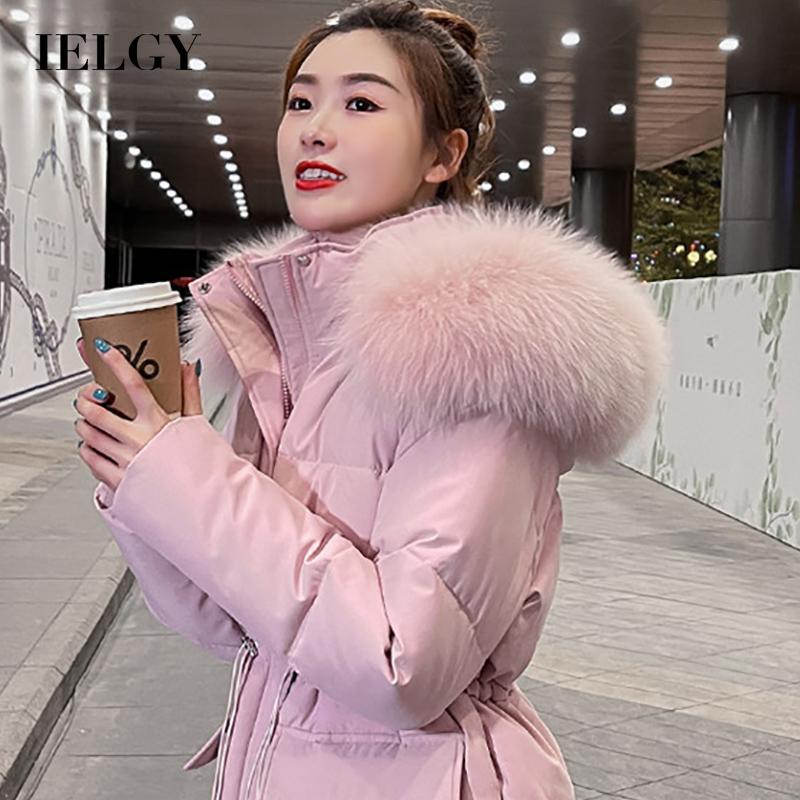 

IELGY женская куртка с хлопковой подкладкой средней длины в корейском стиле, тонкая стеганая куртка-пуховик, стеганая куртка