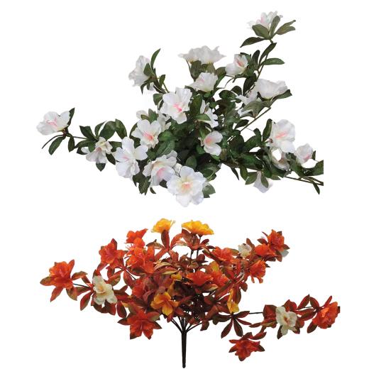 Yousheng 1/2Pcs Artificial Azalea Flower Realistic UV Resistant Fake Plastic Flower Home Table Centerpiece Indoor Outdoor Faux Bloom Decoration