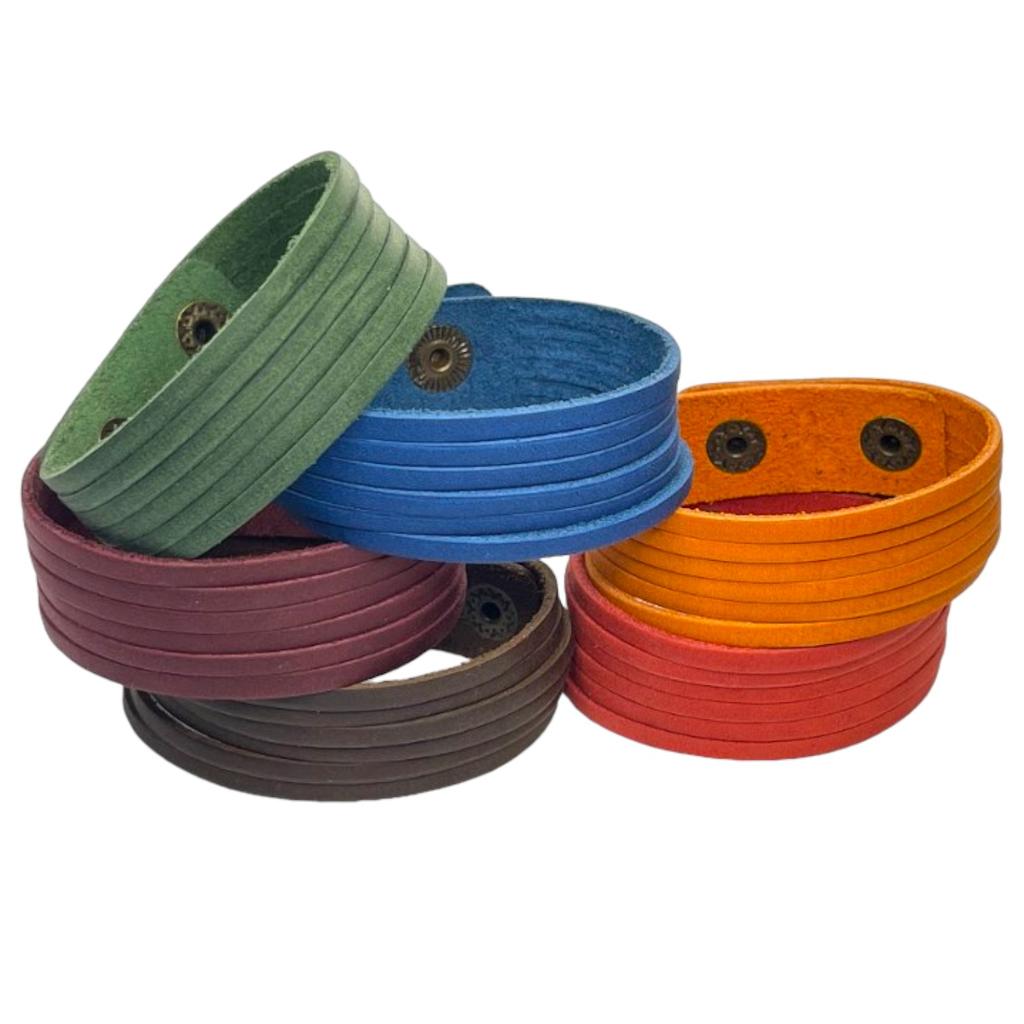 Wide Retro Leather Bracelet In Blue