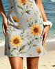 2026 Summer One Shoulder Sunflower Print Mini Dress, Grey Slim Bodycon Beach Sundress
