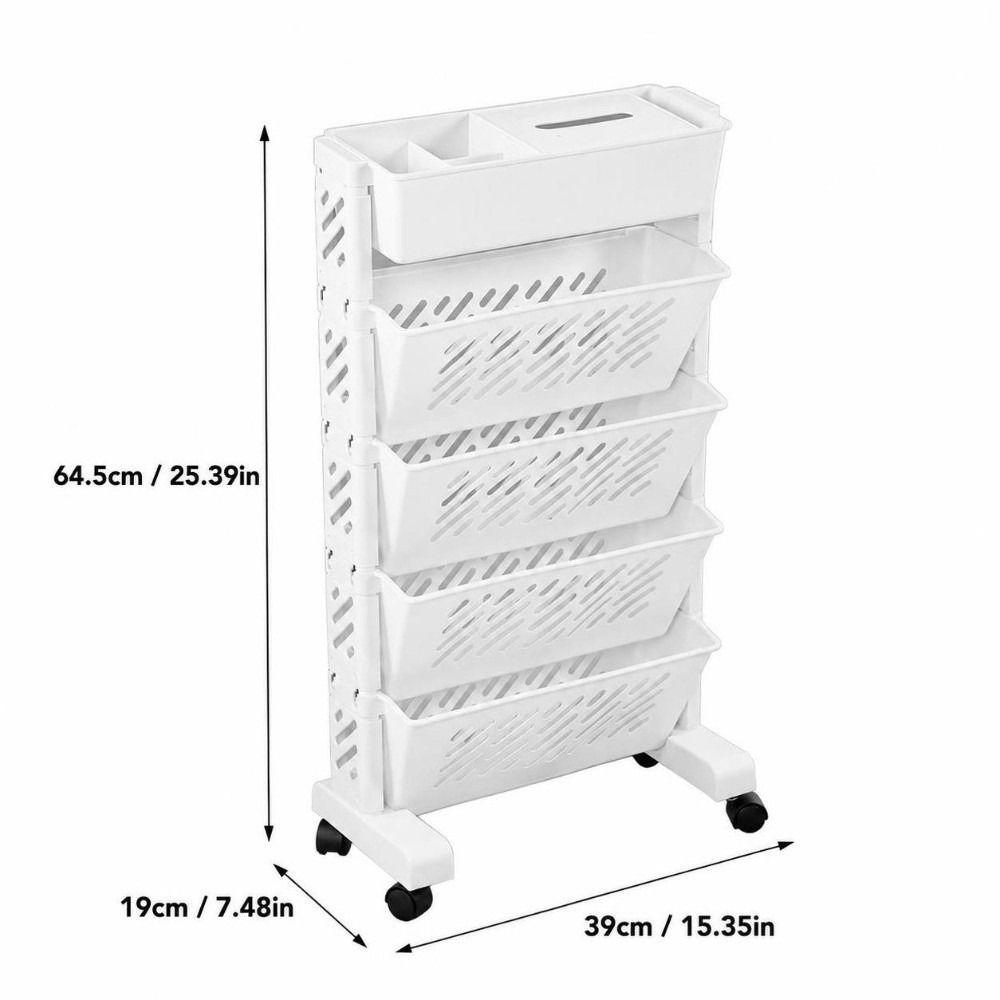 Plastic Mobile Bookcase Removable Storage Cart Durable Rolling Bookshelf Space Saving