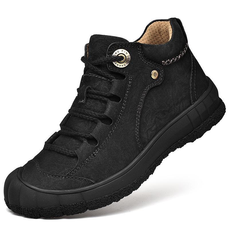 Pánské trekové boty středního střihu z pravé kůže pro podzim/zimu 2024, uzavřená špička, odolné proti okopu, velká velikost 46