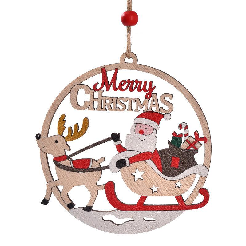Wooden Christmas Tree Pendant Round Hollow Christmas Ornament Snowman/Santa Claus Elk Hanging Christmas Decoration Farmhouse