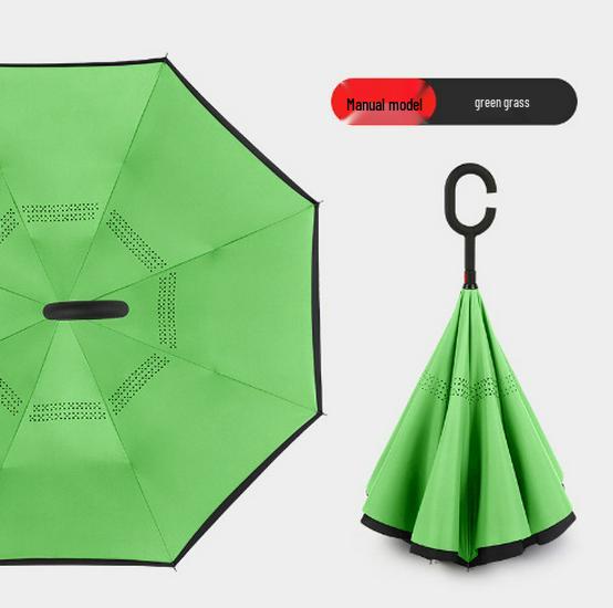 Custom Reverse Car Umbrella with Hands-Free C-Shaped Handle - Business Long Handle Umbrella with Logo Print for Men