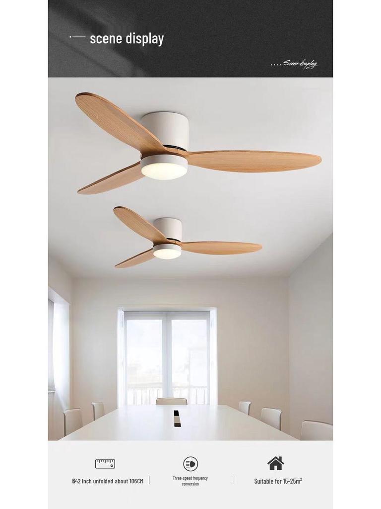 Simple Wooden Ceiling Fan Light for Living Room, Bedroom, or Restaurant with Integrated Lighting and Wooden Fan Blades