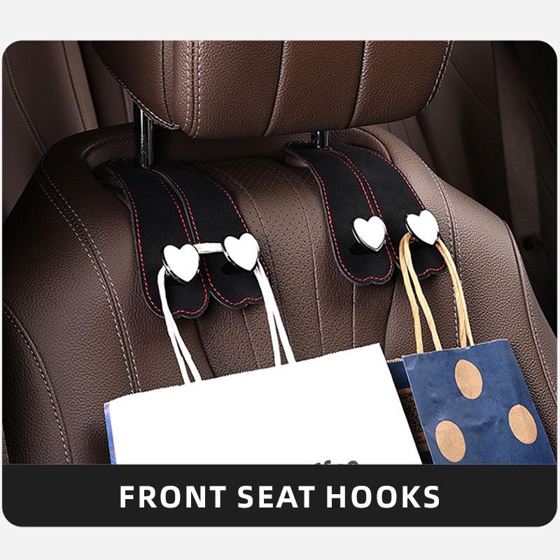 Heart Shape Metal Car Seat Headrest Hooks 2 In 1 Leather Car Seat Back Hook Purse and Bag Backpack Double Hook Car Seat Hanger