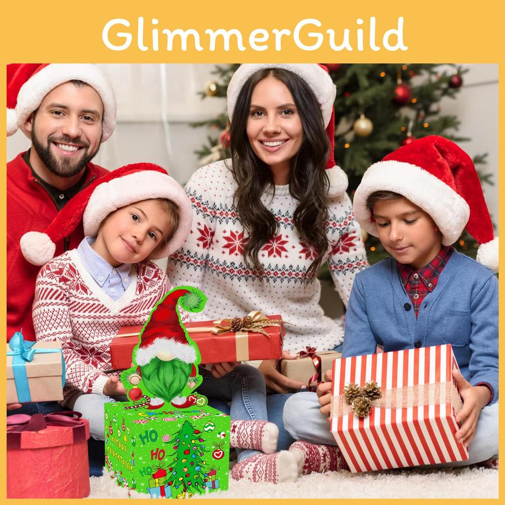 Holiday Party Centerpiece Gift Box With Christmas Elf Print For Festive Events