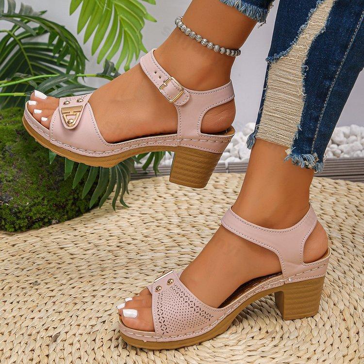 Fashion Retro Roman Style Casual Thick Heel Sandals for Women Summer 2025 New Open Toes Breathable Comfortable Fashion Beach Cool Pumps