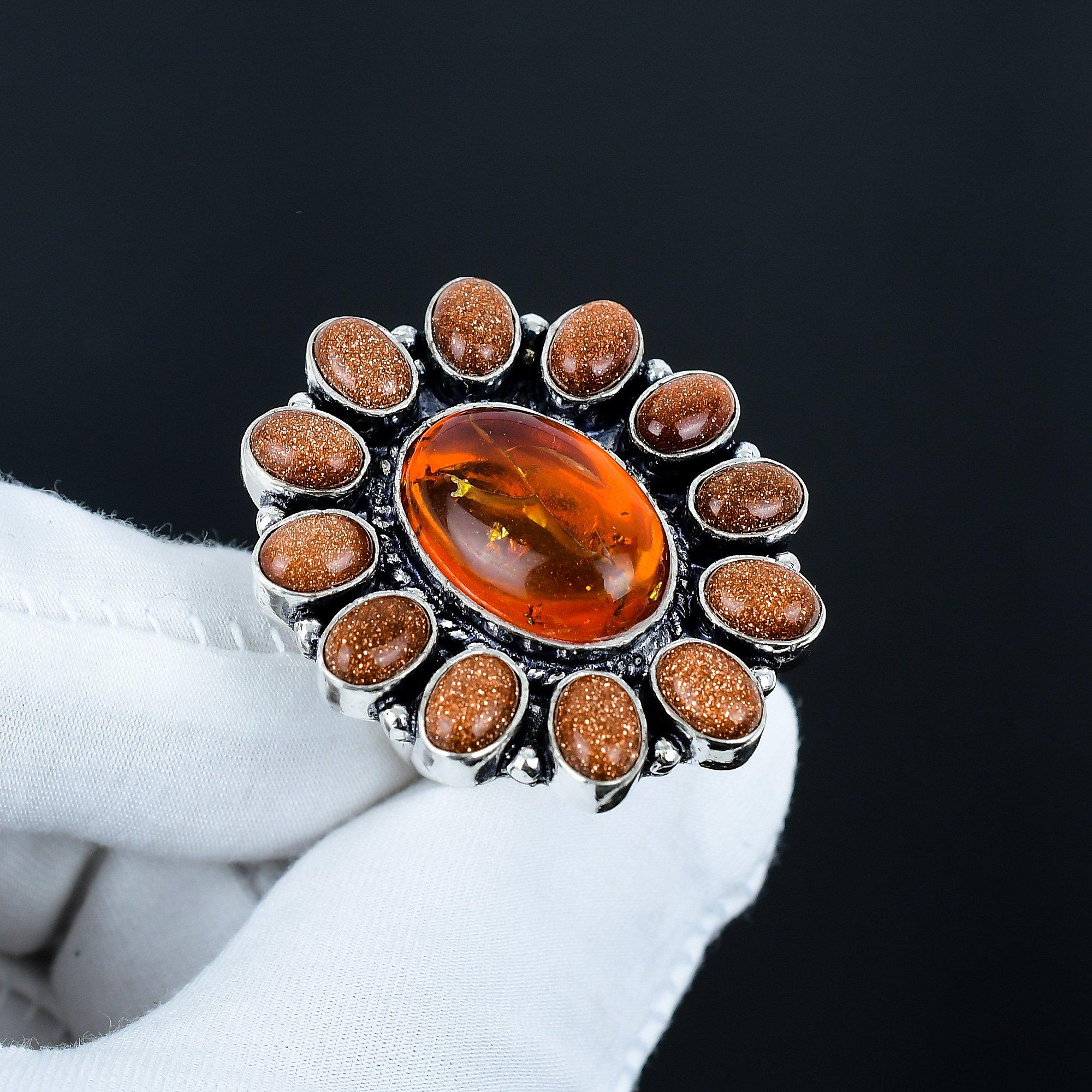 

Удивительное кольцо с амбаром, кольцо с драгоценным камнем солнечный камень, кольцо из стерлингового серебра 925 пробы, подарок для нее, овальный камень, элегантное кольцо ручной работы, серебряное кольцо с цветком амбара в подарок US 10 красный