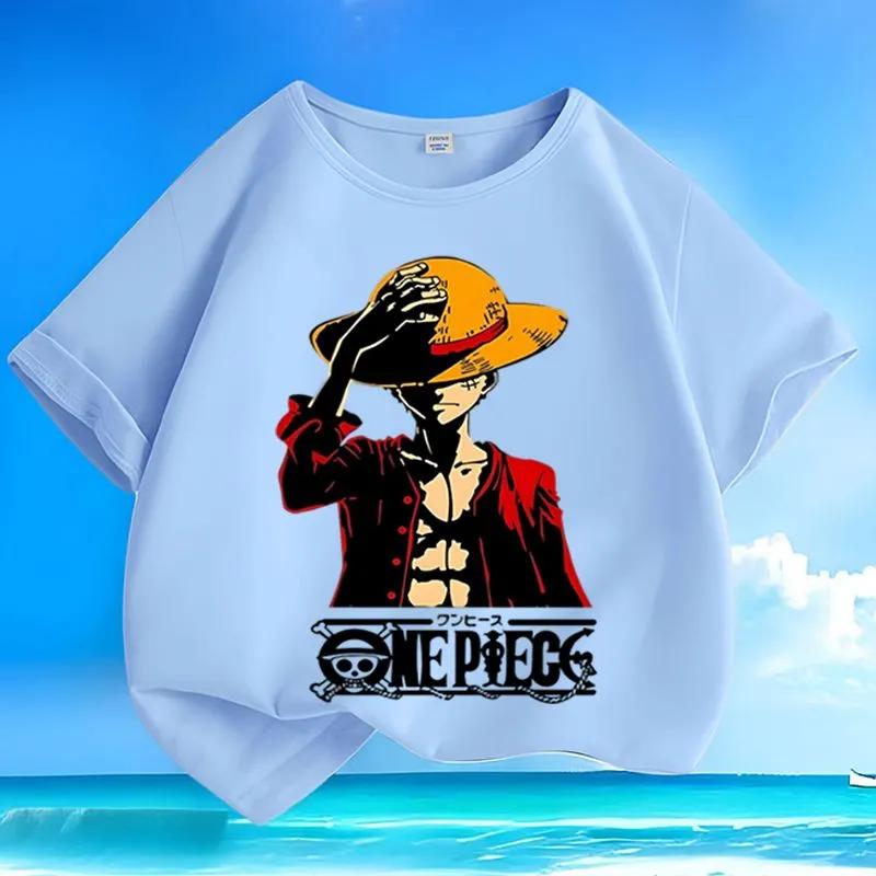 Newly Designed Printed One Piece Monkey D Luffy Childrens Crewneck Summer Pure Cotton Loosefitting Casual Shortsleeved Top 100
