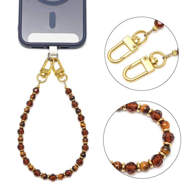 New Fashion Colorful Handmade Customized Polyester Beads Eco-friendly Mobile Phone Chain for Cell Phone Lanyard with Hooks Fashionable&Metal коричневый