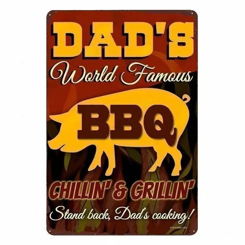 Panneau Barbecue des Pères de Jardin Roi du Grill Vintage Plaque Métallique Boîte de Conserve Bar Pub Décoration de Jardin Plaque Murale BBQ de Papa Chillin&Grillin Plaque Rétro