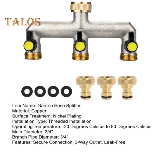 3 Way Garden Hose Splitter Nickel Plated Brass Faucet Manifold 3/4" Frost Resistant Outdoor Hose Spigot Adapter for Gardens Yards Farms