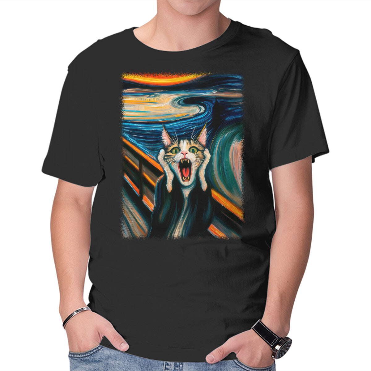 Unisex Crew Neck T-Shirt The Scream Of The Cat Graphic Short Sleeve Casual Tee S