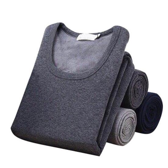 2 Pcs/Set Winter Men Thermal Underwear Set Round Neck Long Sleeve Warm Thick Pure Color Slim Fit Elastic Open Crotch Men Pajamas Set Homewear Clothing