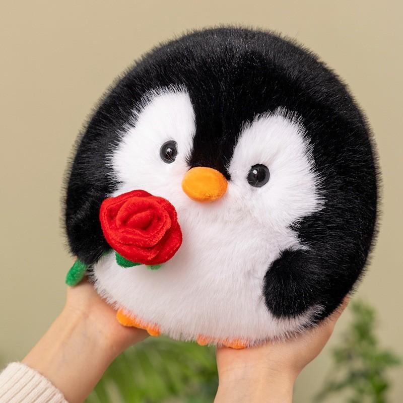 Adorable Plush Penguin Toy With Rose Soft 20cm Stuffed Animal Gift For Kids