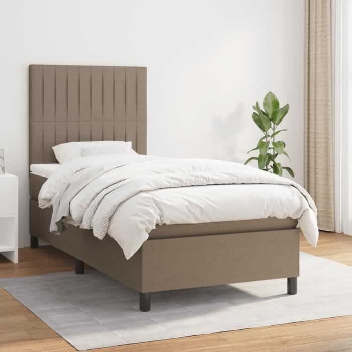 3141909 vidaXL Divan Bed with Mattress Taupe 90x200 Cm Fabric
