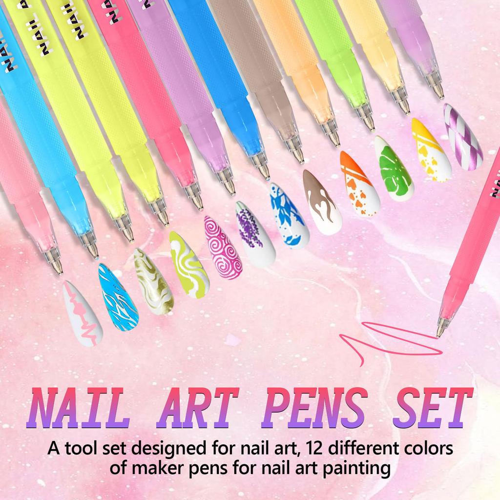 NAILSARTMARKER1mmDrawing Pen, Nail Painting Pen, DIY , Quick,drying, Colored Pen For Drawing Flowers And Outlining ,12 Colors36ml,