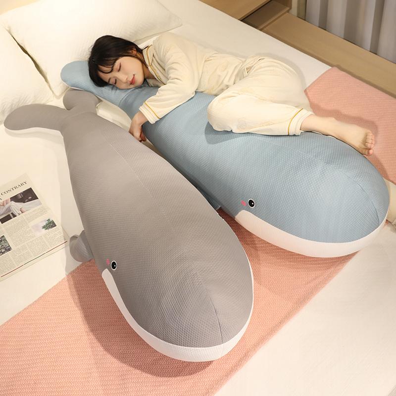 50Cm Cooling Ice Silk  Down Cotton Soft Plush Whale Stuffed Toy Aquatic Cartoon Animal Black Grey Blue Sleeping Companion Gift