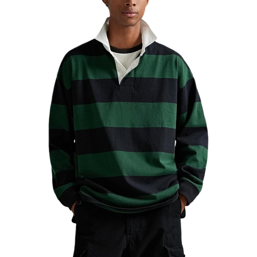 Polo Ralph Lauren Ribbed Color Block Collar Striped Split Long Sleeve Polo Shirt Men tops MNPOKNI16824528-300