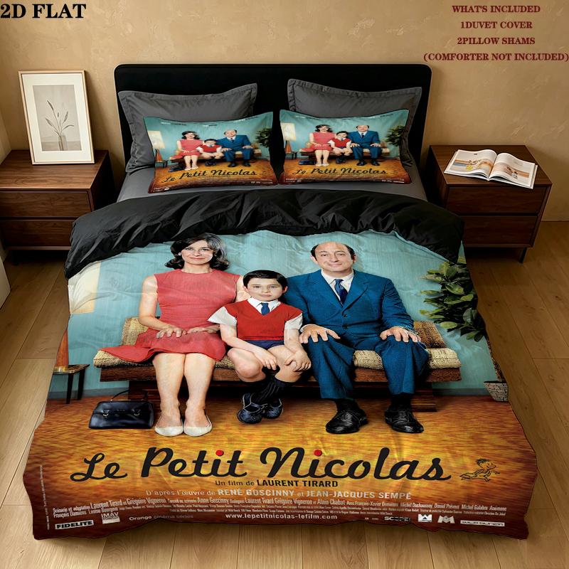 Le Petit Nicolas Pattern Bedding uilt Set uilt Cover Pillowcase Home Decoration Birthday Gift (1 * duvet cover + 2 * pillowcase without core)