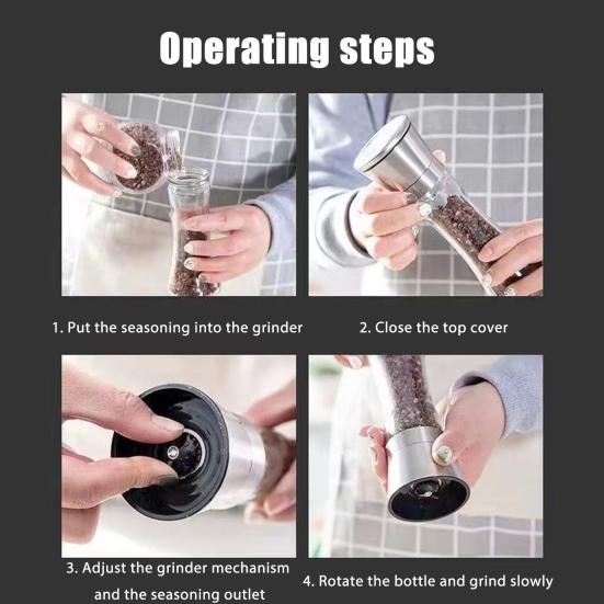 2 Stück Pfeffer- und Salzmühle Nachfüllbare Edelstahlmühle mit Einstellbarem Mahlgrad Manuelle Gewürzmühle für Küche Zuhause Restaurant