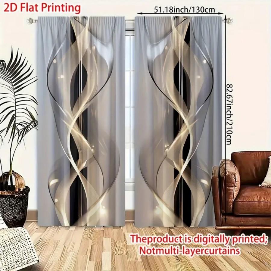 2PCS 2D Flat Layered-free  Rod Curtains   Polyester Material    High-definition Digital Printing Art Design    Bedroom  Home Decor