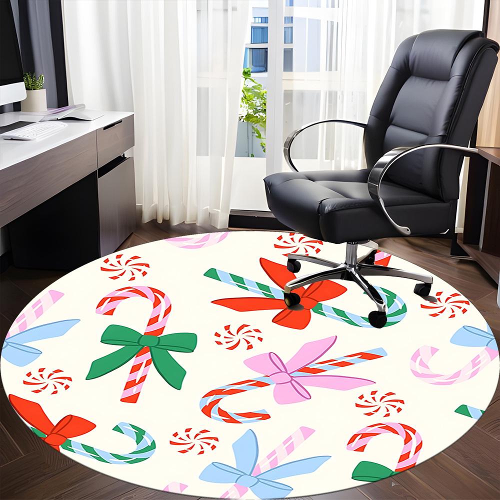 1pc Candy Canes Office Round Rug, Non-slip, Soft and Durable Office Rug for Interior Decoration, Perfect for Office, Beautiful Decoration yy260324012