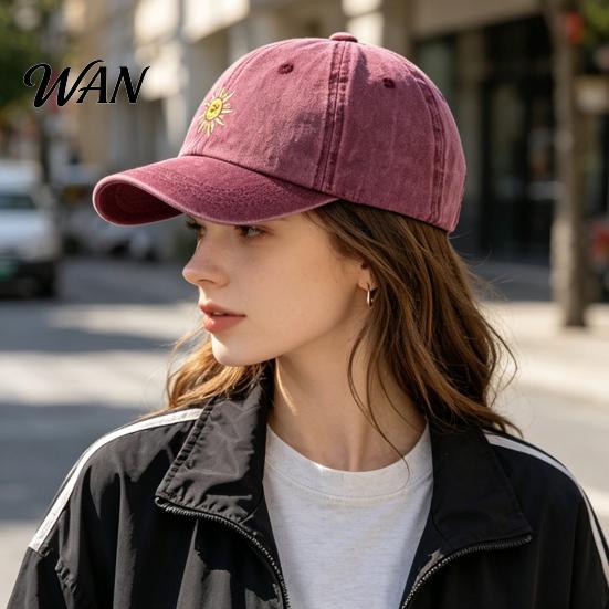 Breathable Baseball Hat Embroidery Sun Pattern Hat, Adjustable Back Buckle Retro Distressed Style Cap, Washed Cotton Fabric Outdoor Sunshade Cap Soft