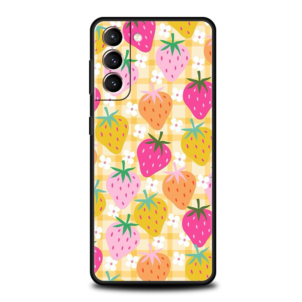 

Phone Case Cover for Samsung Galaxy S25 Edge S24 S23 S22 S20 S21 FE Ultra S10 S10E Plus Soft TPU Two White Strawberries Simple Samsung S23 FE