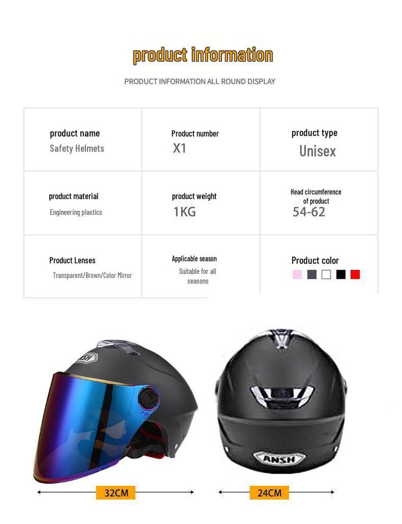 Unisex Electric Vehicle Helmet: Certified, Sun-Protective, All-Season, Unbreakable, with Free Shipping