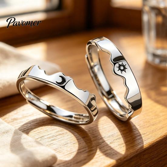 Sun Moon Rings 1 Pair Matching Couple Ring, Wedding Engagement Promise Adjustable Alloy Band Hypoallergenic Open Romantic Gift for Him Her Ring