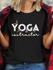 Womens Short Sleeved Tshirt O With Silhouette Print Of Different Yoga Poses Comfortable Round Neck Tshirt Outdoor Casual Top