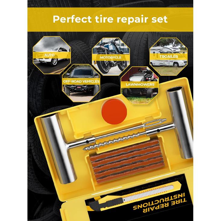 Tire Repair Kit With Plugs Fix Punctures & Plug Flats With Ease - Heavy Duty Flat Tire Puncture Repair Kit For Car, Motorcycle, ATV, UTV, RV,