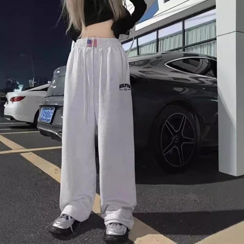 Womens Y2K American Vintage High Waist Wide Leg Sweatpants Gray Streetwear Athletic Pants