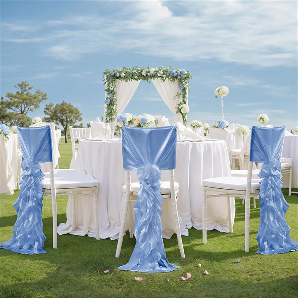 Luxurious Satin Wedding Chair Slipcovers Chiffon Covers with Ruffles for Banquets and Special Occasions