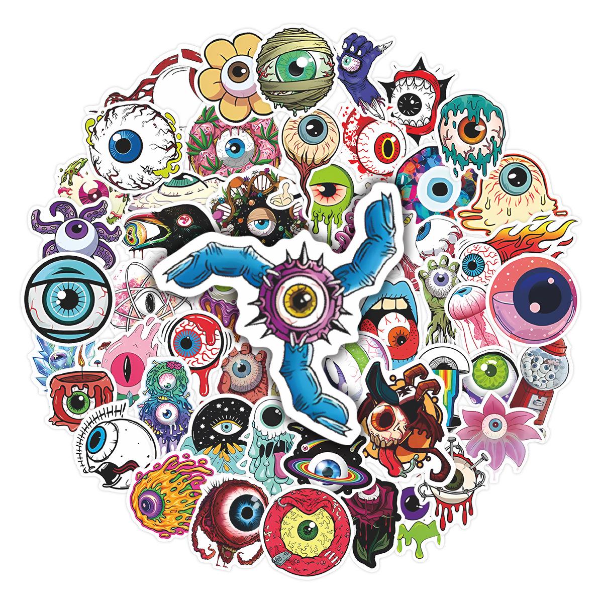 52pcs Dark Graffiti Cartoon Eyeball Stickers for DIY Journal, Notebook, and Phone Case Decoration