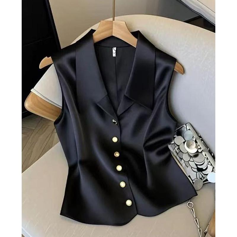 Elegant Solid Sleeveless Vest Tops Female Summer Casual Single Breasted Waistcoat for Women 2025