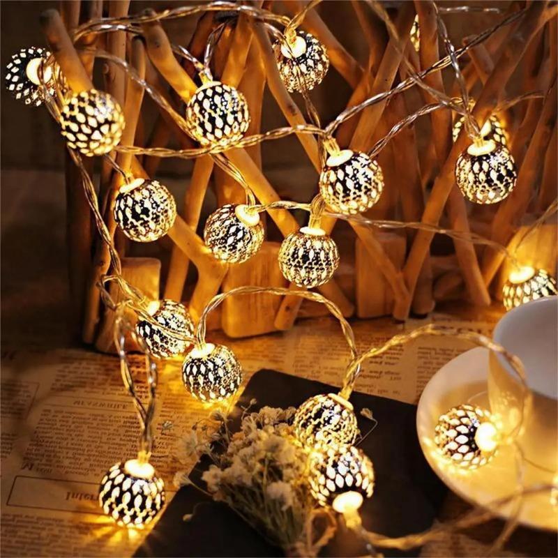LED Moroccan Fairy Lights Battery Operated Gold Globe String Lights For Home Outdoor Wedding Party Festival Decoration 10/20/40LEDs