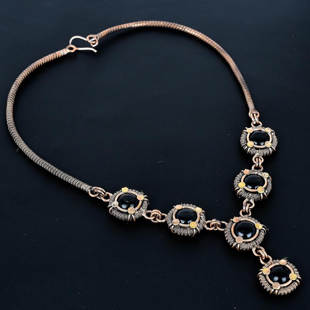 Black Onyx Necklace, 999 Copper Wire Wrapped Adjustable Chain Necklace. Gift For Women Handmade Necklace Gemstone Jewelry