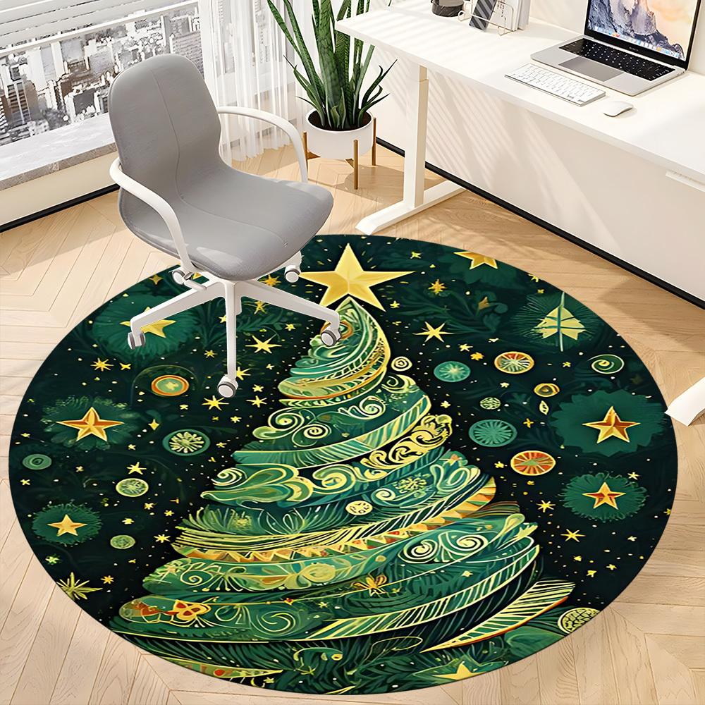 1PC Christmas Tree Decorations Office Round Area Rug, Mat Suitable For Office, Under Office Chairs Bedroom Living Room Home Decor, Room Deco