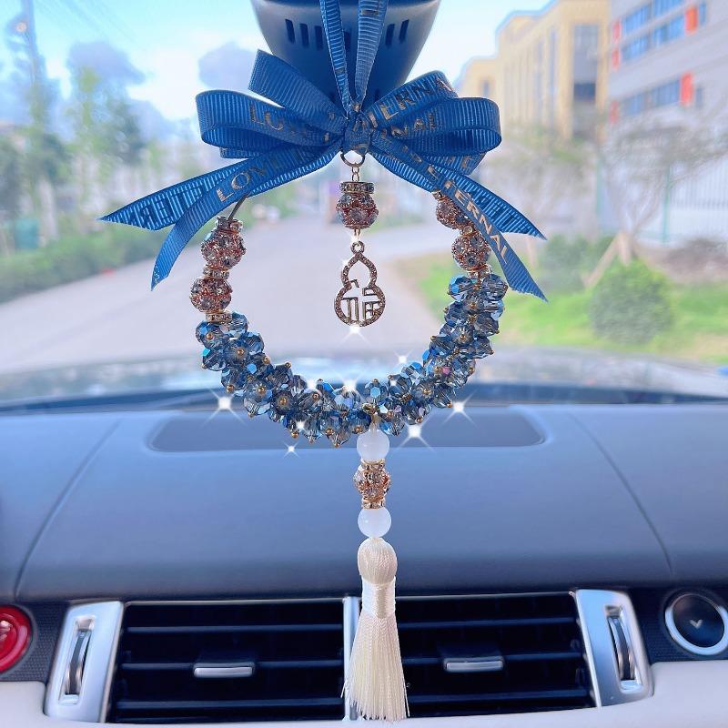 Fulu Gourd Shaped Artificial Crystal Car Pendant Rearview Mirror Hanging Tassel Decor For Women