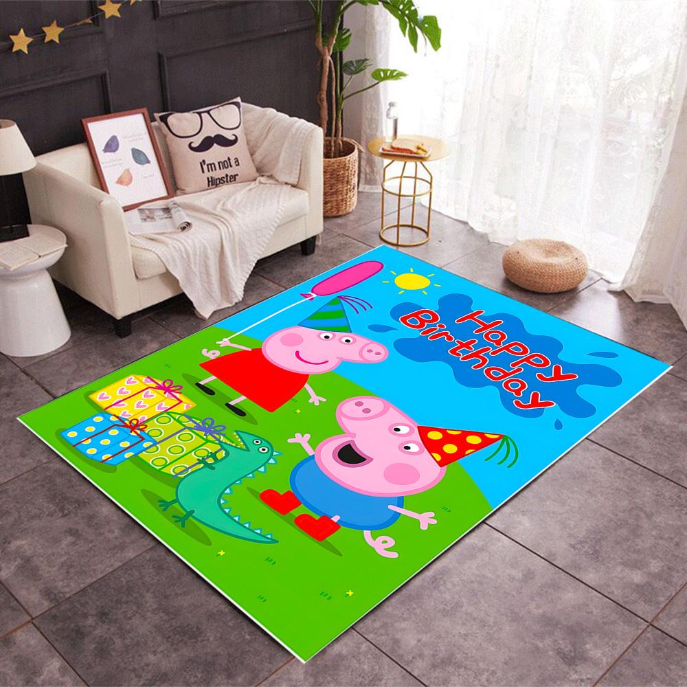 Peppa Pig's Colorful World Themed Anti-Slip Rugs - Polyester Home Decor, Suitable for Bedrooms, Living Rooms, Doorways, Studios, and Decorations