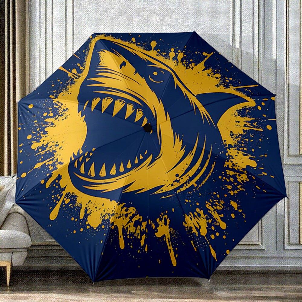 

Open/Close Portable Folding Umbrella with Shark Design - 8-Rib Compact Travel Umbrella, Shark Graphic Umbrella for &, Great Ch (as the picture,Iron&8K)