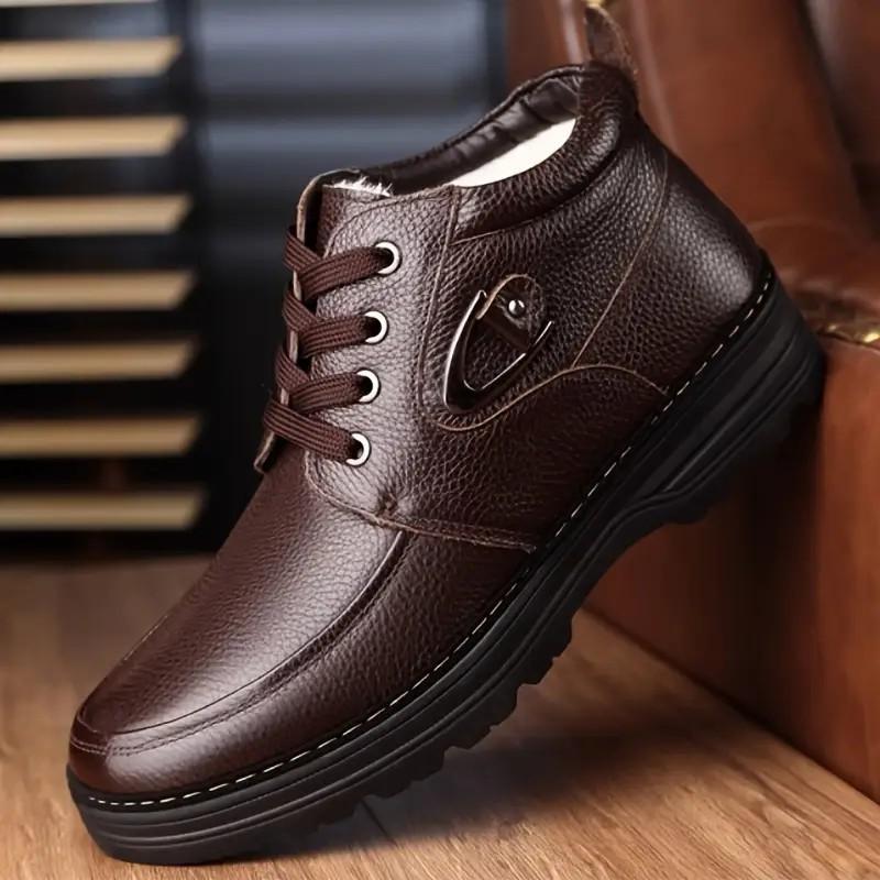 Men Snow Boots Fashion Thick Warm Suede Shoes Leather Surface Business Shoes for Men High Cut Anti Slip Comfortable Casual Shoes
