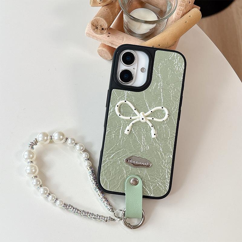 Pearl Bracelet Bow Leather Phone Case for Apple 17pro Fashion for IPhone16 Female Model 15plus