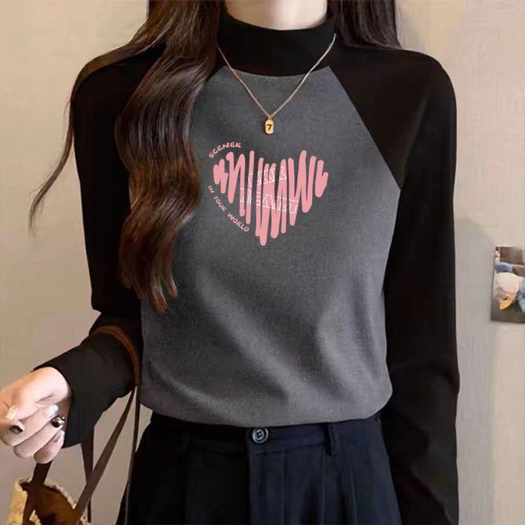 Women's Slim-Fit Thermal Fleece-Lined Long-Sleeve T-Shirt with Brushed Surface and Simple Print