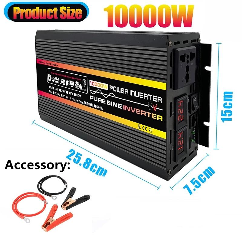 LCD Display Solar Power Inverter 12V 24V To 110V/220V Pure Sine Wave Voltage Transformer Car Charge Converter 8000/10000W