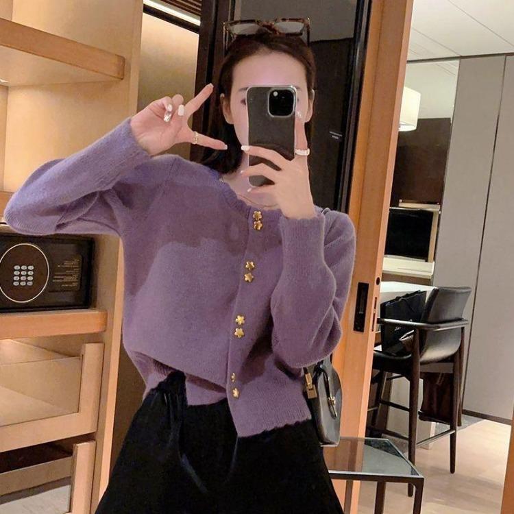 Women Knitted Sweater Jacket Retro Soft Cardigan Sweet Top for Autumn Winter